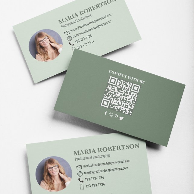 Carte De Visite Me connecter | QR Code Social Media Palm Feuilles (Add your photo or your logo for a clean, elegant simple business card. )