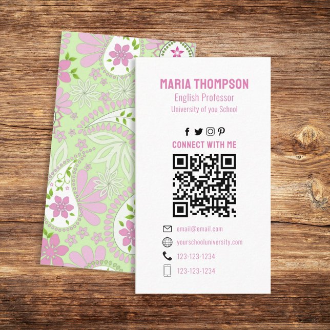 Carte De Visite Me connecter | Social Media QR Code Paisley (Créateur téléchargé)