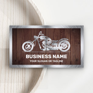 Carte De Visite Mécanicien Moto Motocyclette Acier Bois Rustique