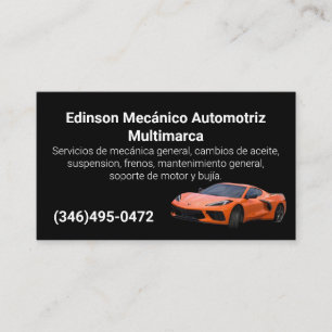 Carte De Visite Mecánico Automotriz Naranjo Negro