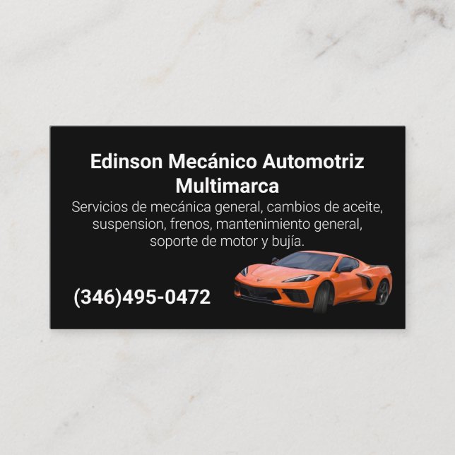 Carte De Visite Mecánico Automotriz Naranjo Negro (Devant)