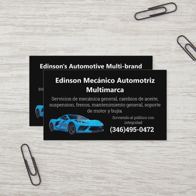 Carte De Visite Mecánico Automotriz Slogan Mécanique Bilingue (Devant/Arrière en situation)