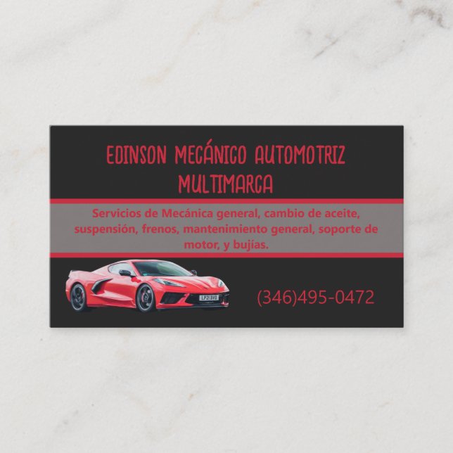 Carte De Visite Mecánico Automotriz Tarjetas Rojo Negro (Devant)