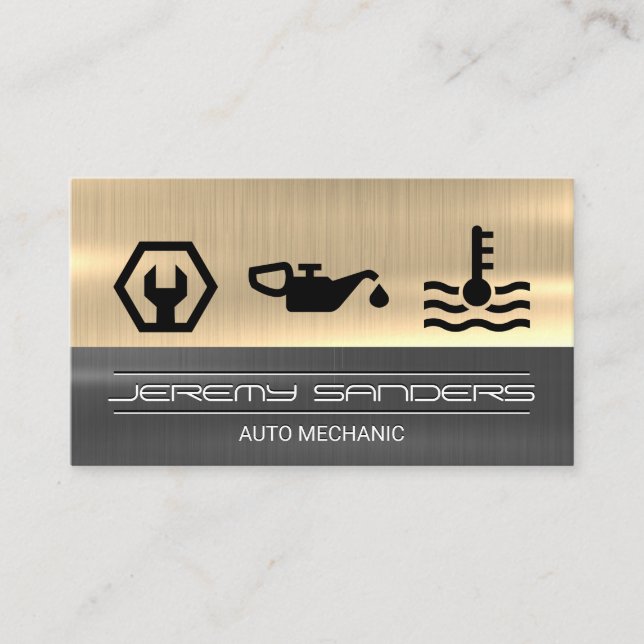 Carte De Visite Mécanique | Métal d'argent d'or | Outils Services (Devant)