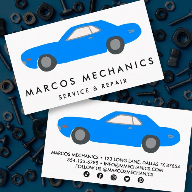 Carte De Visite MECHANIC Automobile Classic Auto Repair CUSTOM (Classic car illustration on these custom business cards perfect for car collector or mechanic)