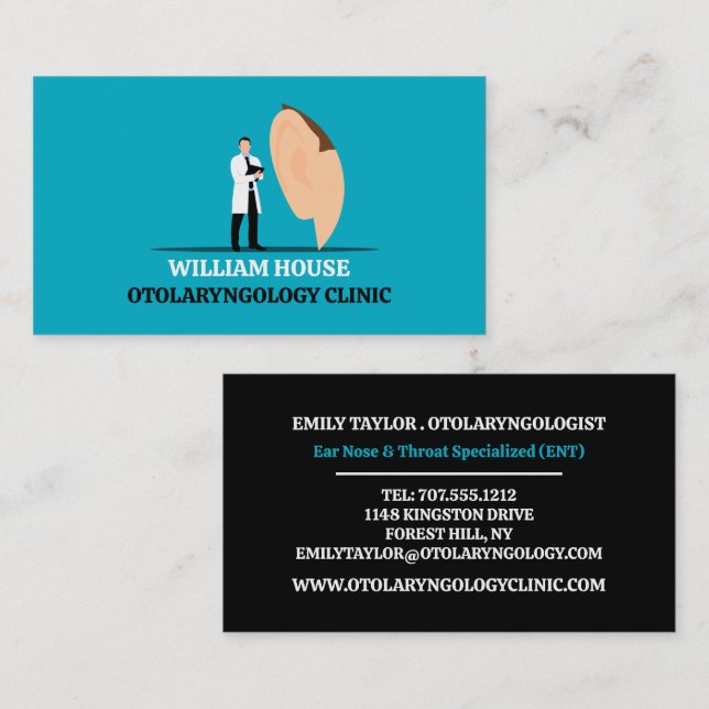 Carte De Visite Médecin de l'oreille, Otolaryngologiste Clinique d (Devant / Derrière)