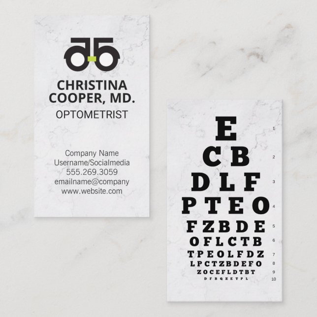 Carte De Visite Médecin des yeux | Examen des yeux | Optométriste (Devant / Derrière)