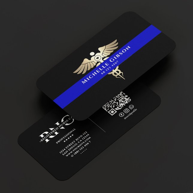 Carte De Visite Médecin Médicale Premier répondant EMS Blue Caduce (Medical Doctor First Responder Blue Line Caduceus Business Card
)