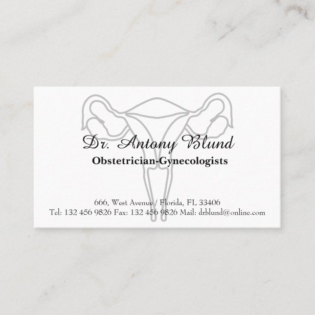 Carte De Visite Médecin Obstétricien OBGYN Elegant Uterus Cervix (Devant)