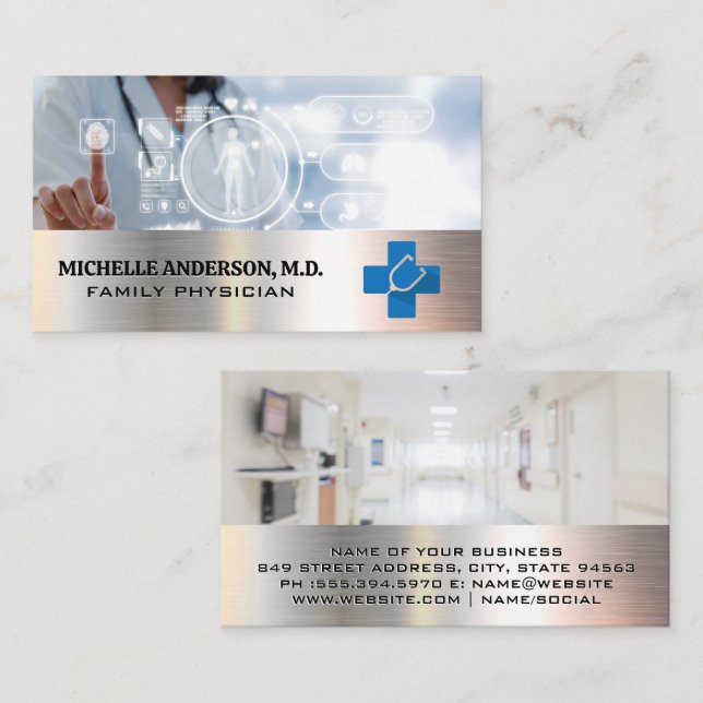 Carte De Visite Médecin utilisant la technologie | Logo Médicale (Devant / Derrière)