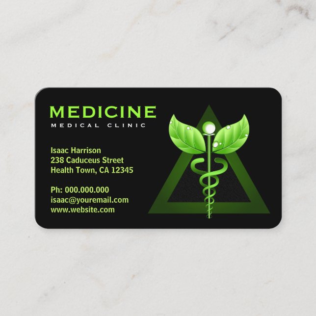 Carte De Visite Médecine alternative Green Caduceus Black Bizcards (Devant)