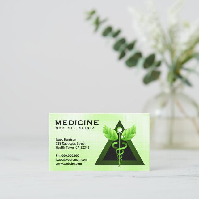 Carte De Visite Médecine alternative Léger Vert Caduceus Bizcards (Debout devant)