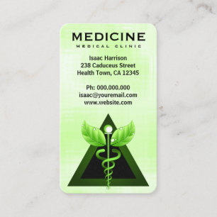 Carte De Visite Médecine alternative Léger Vert Caduceus Vertical