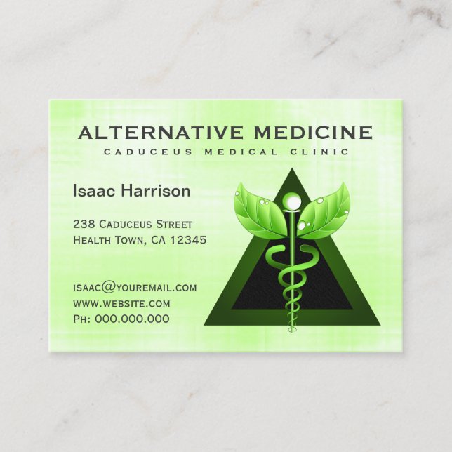 Carte De Visite Médecine alternative Légère Vert Caducée Grande (Devant)