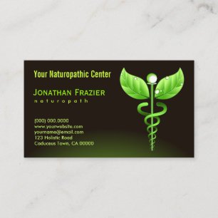 Carte De Visite Médecine alternative Naturopathe Green Caduceus