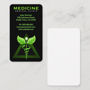 Carte De Visite Médecine alternative Vert Caduceus Noir Vertical