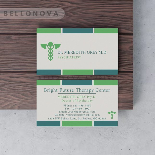 Carte De Visite Médecins et infirmières en gris foncé bleu foncé (Custom Dark Blue Green Grey Doctors & Nurses Business Card)