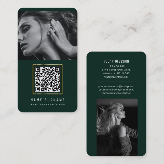 Carte De Visite média social professionnel QR code photos modernes (Devant / Derrière)