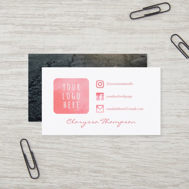 Carte De Visite Médias roses de Social de logo et de photo (Devant/Arrière en situation)