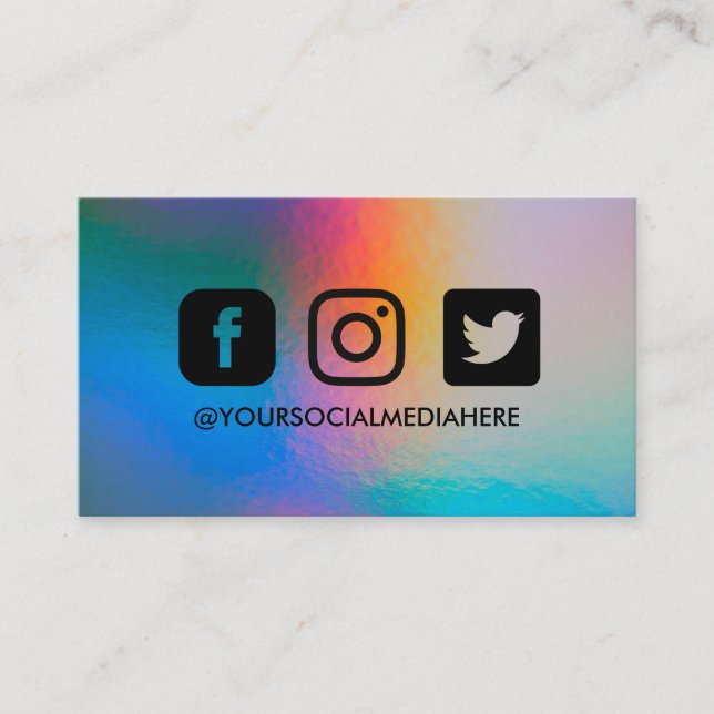 Carte De Visite Médias sociaux Black Holographique Élégant moderne (Devant)