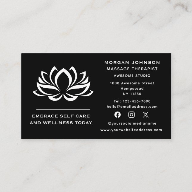 Carte De Visite Médias sociaux Lotus Fleur Massage Thérapie Holist (Devant)