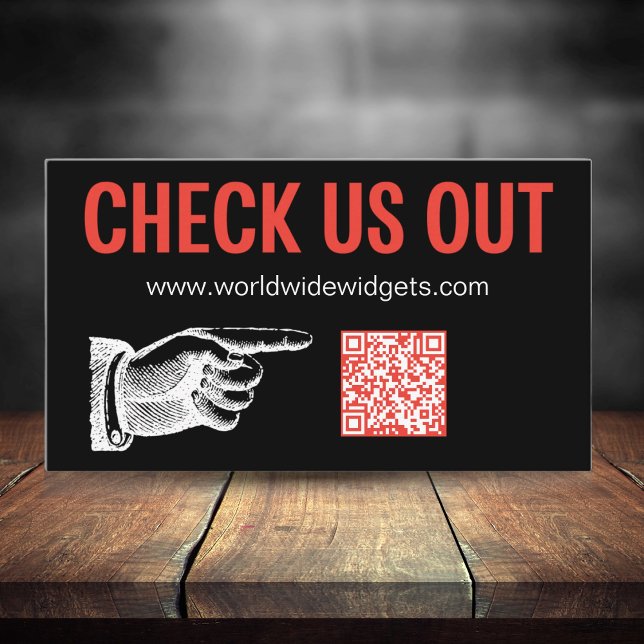 Carte De Visite Médias sociaux modernes QR Code Professionnel (Modern retro with finger icon that draws attention to your company. Connect with potential clients. )
