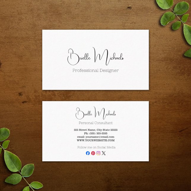 Carte De Visite Médias sociaux professionnels Texte simple et élég (Professional Social Media Simple Elegant Text Business Cards)