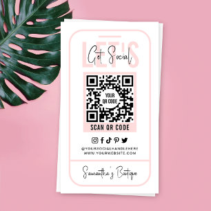 Carte De Visite Médias sociaux QR Code féminin rose moderne