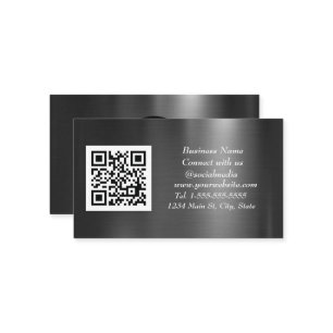 Carte De Visite Médias sociaux QR Code scannable Black Metallic