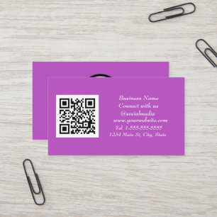 Carte De Visite Médias sociaux QR Code scanner violet moderne mode