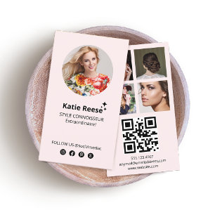 Carte De Visite Médias sociaux roses, Grille photo, Code QR