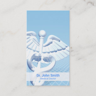 Carte De Visite Médicale blanc 3D Caduceus Blue Design