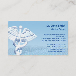 Carte De Visite Médicale blanc 3D Caduceus Blue Design