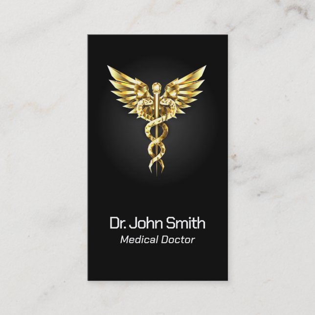 Carte De Visite Médicale Elegant Gold Caduceus Wings Classy (Devant)