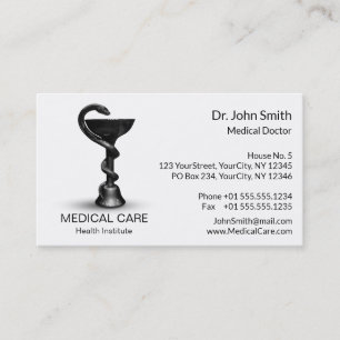 Carte De Visite Médicale Snake Bowl Hygieia Blanc Black Caduceus