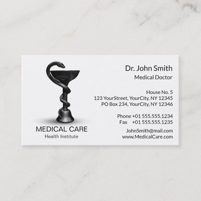 Carte De Visite Médicale Snake Bowl Hygieia Blanc Black Caduceus (Devant)