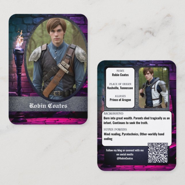 Carte De Visite Medieval Coscard Cosplay Trading Cards | QR Code (Devant / Derrière)
