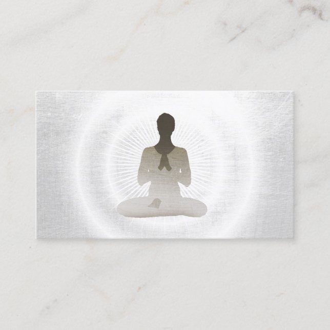 Carte De Visite Méditation argentée élégante d'instructeur de yoga (Devant)