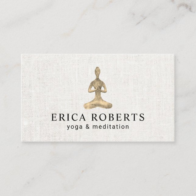 Carte De Visite Méditation d'or d'instructeur de yoga Pose Linen é (Devant)