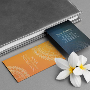 Carte De Visite Méditation Yoga Enseignant Moderne Orange Or Manda