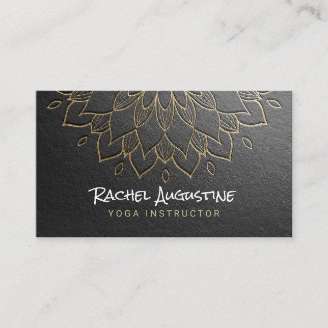 Carte De Visite Méditation YOGA Instructeur Chic Black Gold Mandal (Devant)