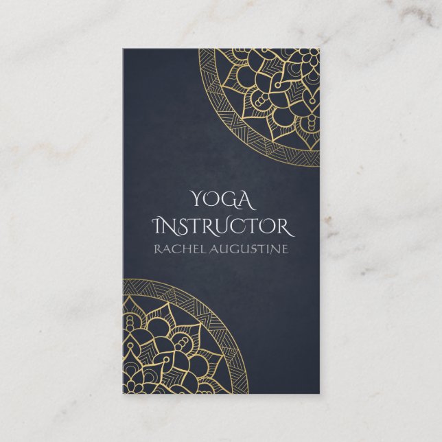 Carte De Visite Méditation Yoga Instructeur Chic Black Gold Mandal (Devant)