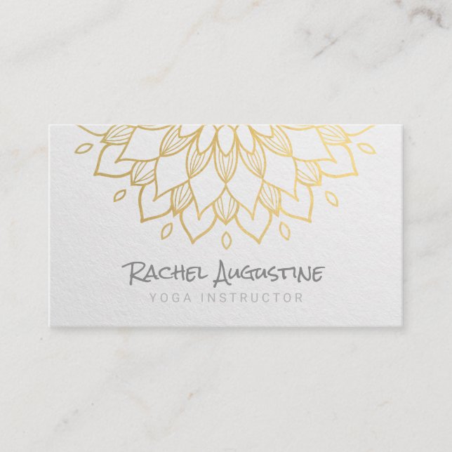 Carte De Visite Méditation YOGA Instructeur Chic White Gold Mandal (Devant)