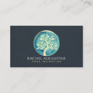 Carte De Visite Méditation Yoga Instructeur Elégant Arbre Turquois