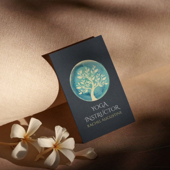 Carte De Visite Méditation Yoga Instructeur Elégant Arbre Turquois (Créateur téléchargé)