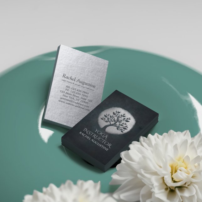 Carte De Visite Méditation Yoga Instructeur Reiki Arbre Noir Argen (Créateur téléchargé)