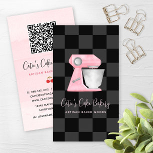 Carte De Visite Mélangeur de boulangerie Code QR à carreaux rose b