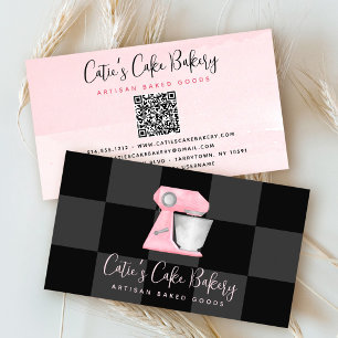 Carte De Visite Mélangeur de boulangerie rose blush Code QR Damier