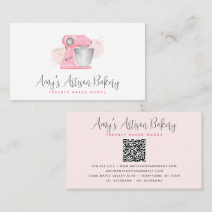 Carte De Visite Mélangeur de boulangerie rose Blush Code QR Pâtiss