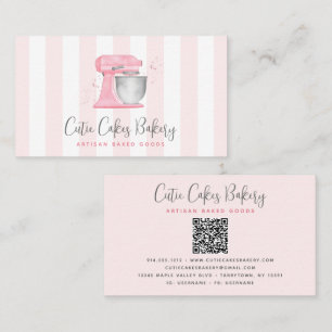 Carte De Visite Mélangeur de cuisine rose pastel Code QR Rayures B